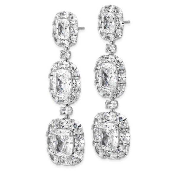 Showstopper Sterling Silver Cushion Cut Cubic Zirconia Dangle Post Earrings